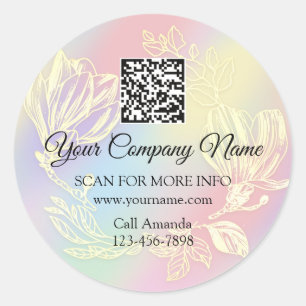 Logo QR Code Promotional Shop Ombre Floral Wreath Classic Round Sticker