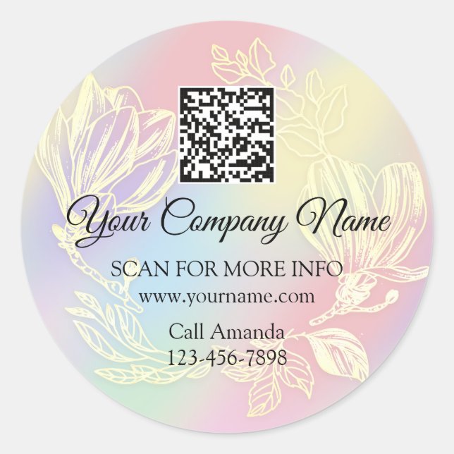Logo QR Code Promotional Shop Ombre Floral Wreath Classic Round Sticker (Front)