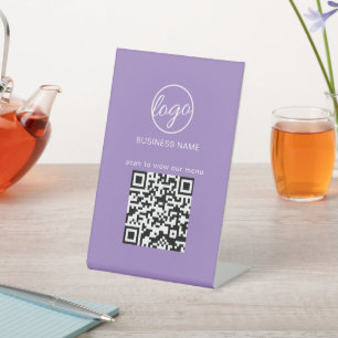 Logo QR Code Restaurant Menu Light Purple Business Pedestal Sign