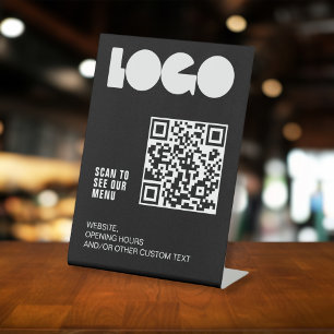 Logo QR code Scan menu Black Restaurant table Pedestal Sign