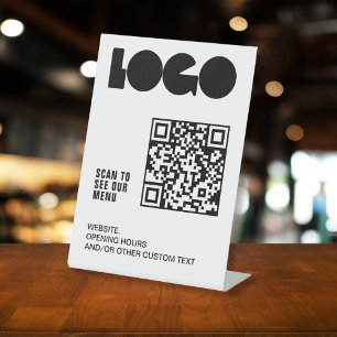 Logo QR code Scan menu White Restaurant table Pedestal Sign