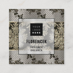 Logo QR CODE Shop BEAUTIQUE Gold Lace Elegant  Square Business Card