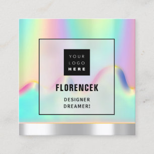 Logo QR CODE Shop BEAUTIQUE Holographic Frame Square Business Card