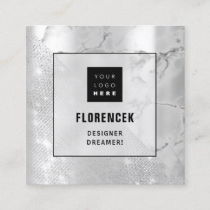Logo QR CODE Shop Silver Marble Geometry  Square Business Card