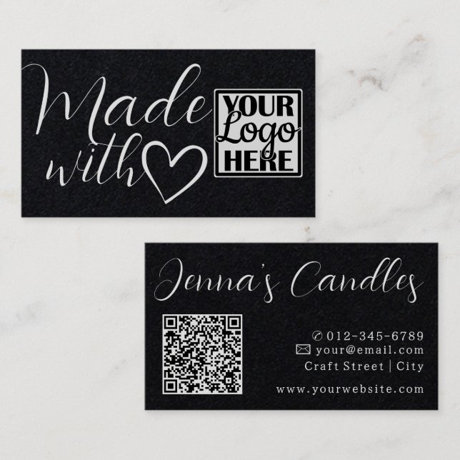  Logo QR Code Simple Kraft Paper Made With Love Business Card (Front/Back)