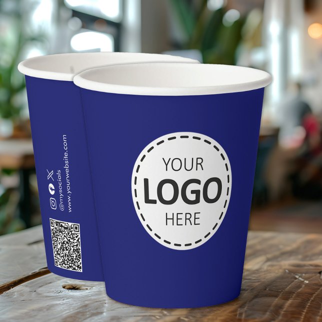 Logo, QR Code, Social Media Custom Blue Paper Cups (Creator Uploaded)