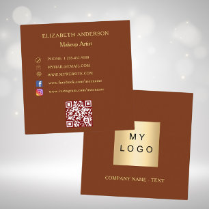 Logo QR code social media rust brown Square Business Card