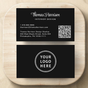 Logo QR Code Stylish Script Professional Black Business Card
