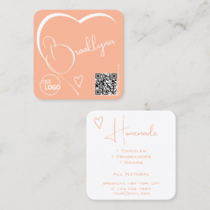 Logo QR Code Template Calligraphy Orange Heart Square Business Card