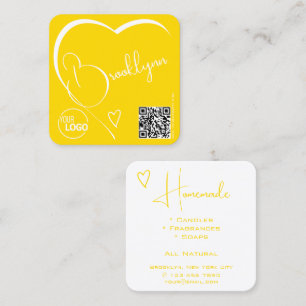 Logo QR Code Template Calligraphy Yellow Heart Square Business Card