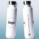 Logo QR Code Text Business Branding Promotional Water Bottle<br><div class="desc">Add your own logo,  QR code website destination and choice of text to this design.  Remove the text if you prefer.  Minimalist and professional to promote brand loyalty.  Great for staff and employee branding,  or as a promotional product for your clients and customers.</div>