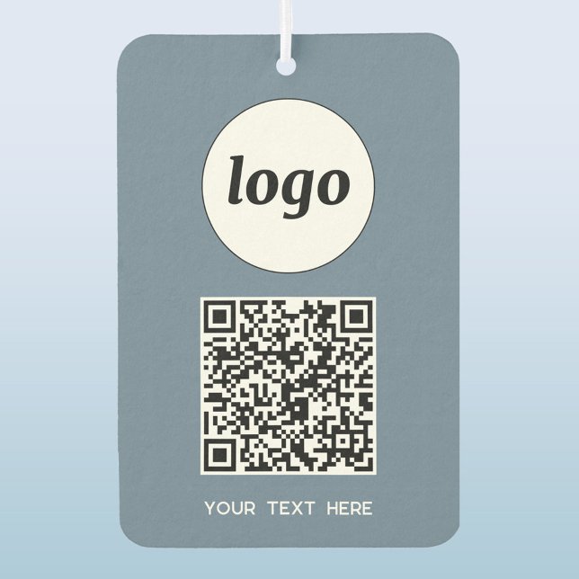 Logo QR Code Text Business Promotional Dusty Blue Car Air Freshener (Simple logo QR code custom text business branding promotional car motor vehicle air freshener)