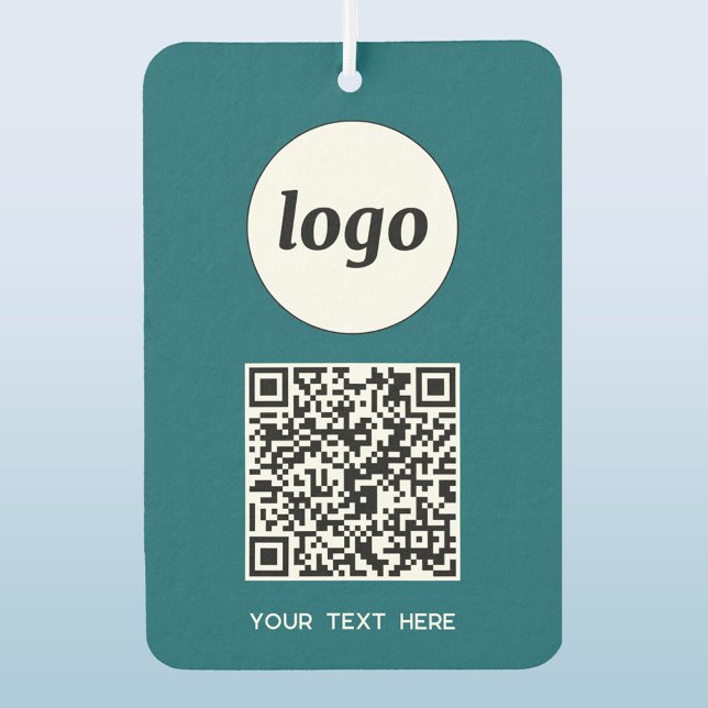 Logo QR Code Text Business Promotional Teal Green Car Air Freshener (Simple logo QR code custom text business branding promotional car motor vehicle air freshener)
