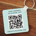 Logo, QR code text double sided light aqua blue Key Ring<br><div class="desc">Double sided keychain with your custom logo,  QR code and custom text on a light aqua blue or custom color background. Change fonts and font colors,  move and resize elements with the design tool.</div>