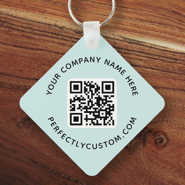 Logo, QR code text double sided light aqua blue Key Ring (Creator Uploaded)