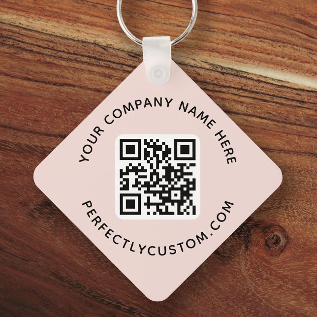 Logo, QR code text double sided light blush pink Key Ring (Creator Uploaded)