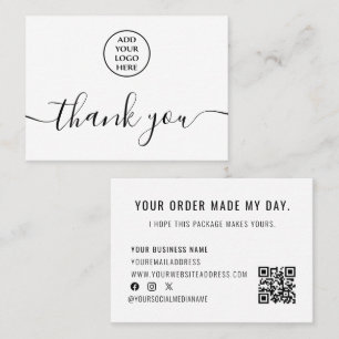 Logo QR Code Thank You For Your Order Black White Business Card
