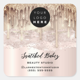 Logo QR Code Thank You Strokes Pink Glitter Drips Square Sticker