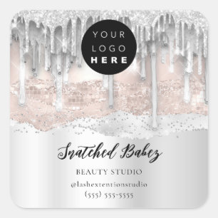 Logo QR Code Thank You Strokes Silver Drips Square Sticker