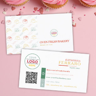 Logo QR Code White Colourful Text Bakery  Business Card