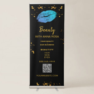 *~* LOGO QR Expo TURQUOISE LIPS Shop Store Gold Retractable Banner