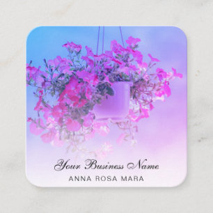 * Logo QR Floral Flower Hanging NEON Petunia Pot Square Business Card