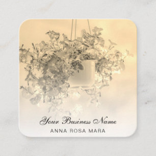 *~* Logo QR Gold Floral Flower Hanging Petunia Pot Square Business Card