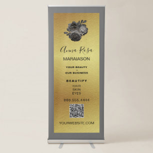 *~* LOGO QR Grey Grey Gold Foil Store Shop Retractable Banner