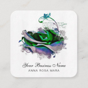 *~* Logo QR Lavender Teal Rose Floral Flower Square Business Card