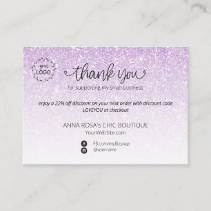 *~* Logo QR  . Ombre Glitter Thank You Branding Enclosure Card