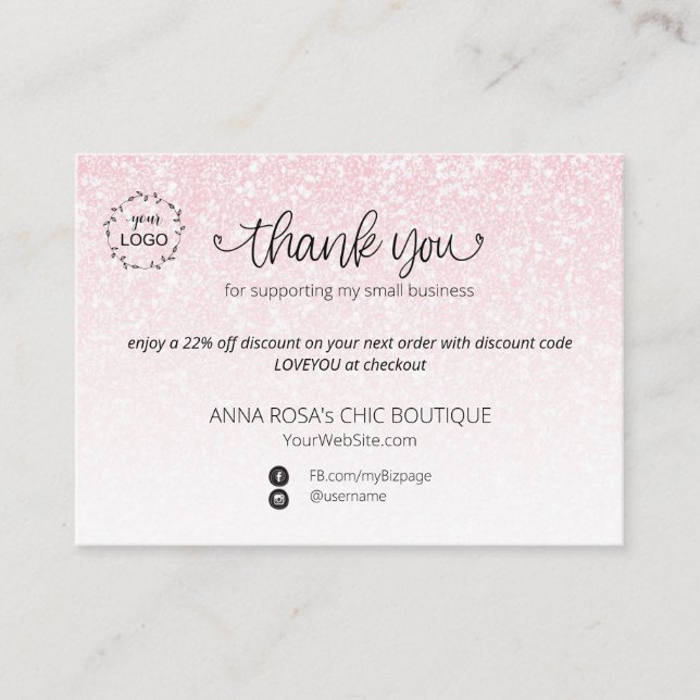 *~* Logo QR  Ombre Glitter Thank You Branding Enclosure Card (Front)