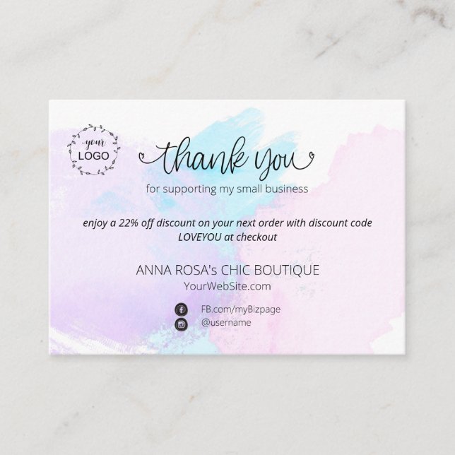 *~* Logo QR  . PASTEL Abstract Thank You Branding  Enclosure Card (Front)