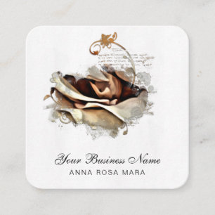 *~* Logo QR Peach Gold Rose Floral Flower Square Business Card