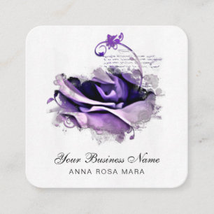 *~* Logo QR Purple Lavender Rose Floral Flower Square Business Card