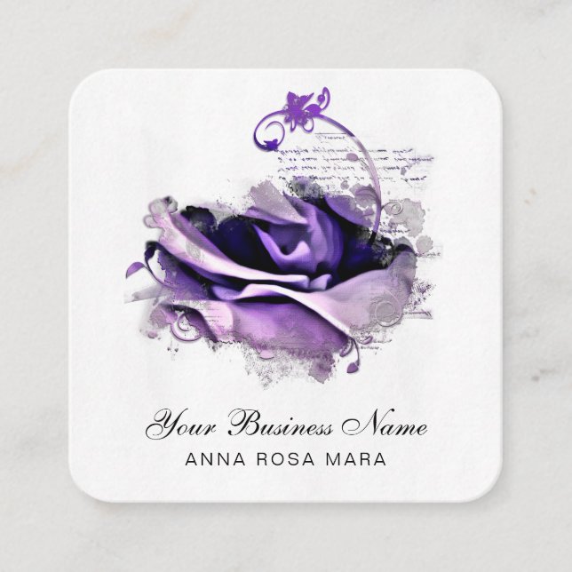 *~* Logo QR Purple Lavender Rose Floral Flower Square Business Card (Front)