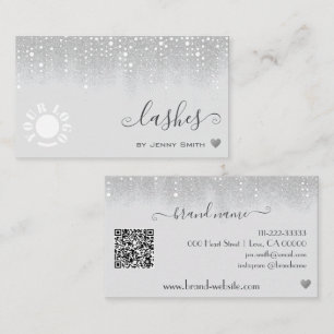 Logo QR Template Pretty White Silver Glitter Rain Business Card