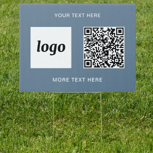 Logo QR Text Promotional Business Dusty Blue Grey Garden Sign