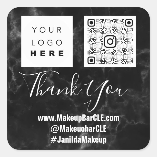 Logo QRCode Name Thank Shopping Faux Marble Square Sticker (Front)