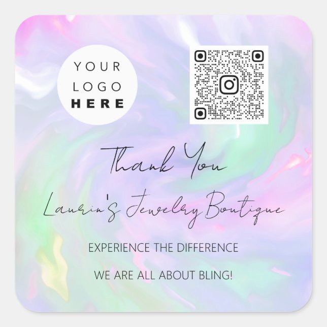  Logo QrCode Online Shop Holographic Square Sticker (Front)