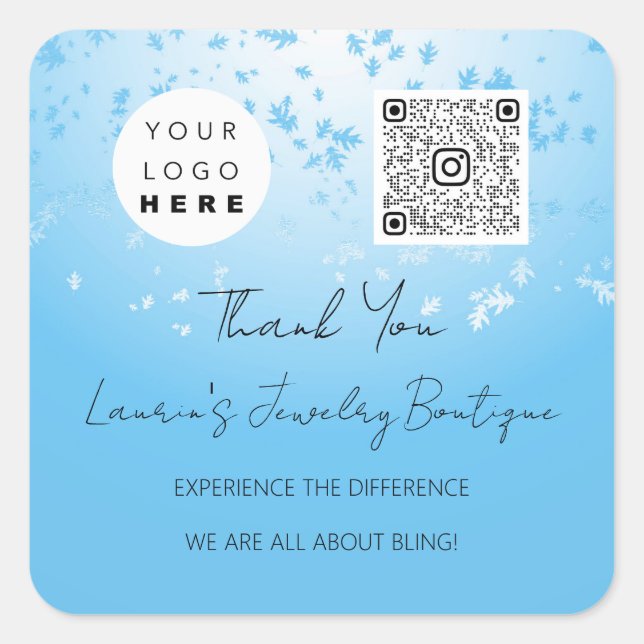  Logo QrCode Online Shop Light Blue Square Sticker (Front)