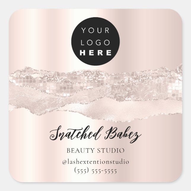 Logo QRCode Online Shop Strokes Rose Glitter Square Sticker (Front)