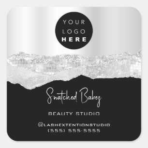 Logo QRCode Online Shop Strokes Silver Grey Black  Square Sticker