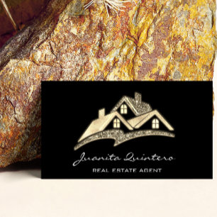 Logo Real Estate Agent Professional QRCode Gold Business Card