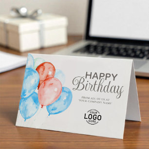 Logo Red Blue Balloons Corporate Happy Birthday Card