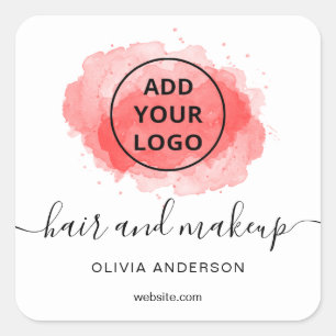 Logo Red  brushstroke typography hair makeup     Square Sticker