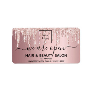 Logo reopening hair beauty salon rose gold glitter label