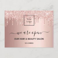Logo reopening hair beauty salon rose gold glitter