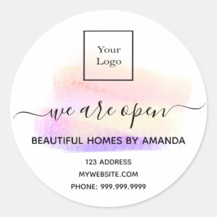 Logo reopening white pastels interior designer classic round sticker