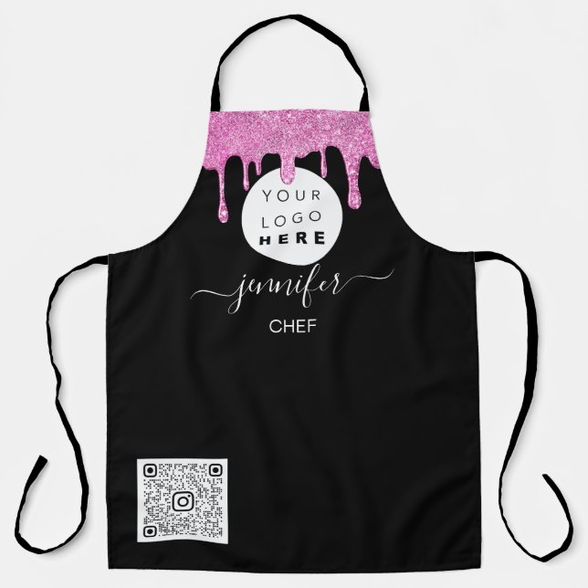 Logo Restaurant Bakery Catering Cake PinkDripBlack Apron (Front)