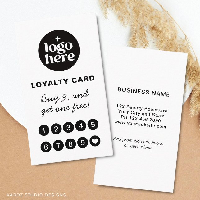 Logo Reward Punch Professional Loyalty Card (Front and back of punch card is shown in 3.5 x 2 in. Choose size, paper and corner style.)